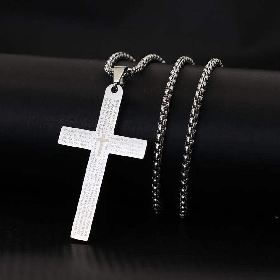 Classic Stainless Steel Cross Necklace for Men – 24-Inch Long Pendant, Hip-Hop Rock Style - Image 7