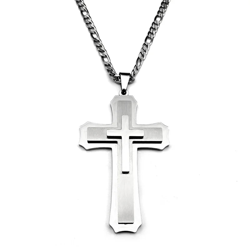 Big Jesus Christian Cross Pendant Necklace – Stainless Steel Figaro Chain for Men & Women - Image 5