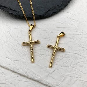 Hiphop Men 316l Stainless Steel Jewelry Jesus Cross Pendant Necklace Religious Gold Plated Crucifix Charms Rope Chains