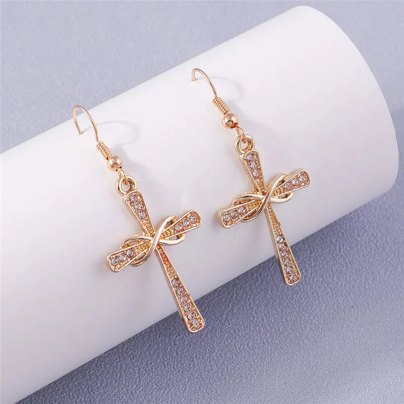 Fashion Zircon Crystal Cross Earrings – Gothic Punk Crucifix Dangle Jewelry for Men & Women - Image 15