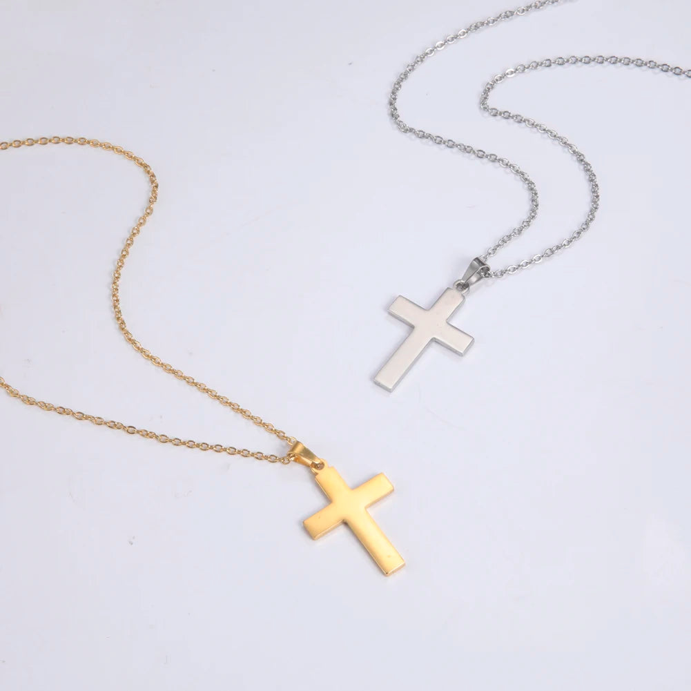 Amaxer Cross Pendant Choker Necklace – Gold Stainless Steel Religious Jewelry Gift - Image 3