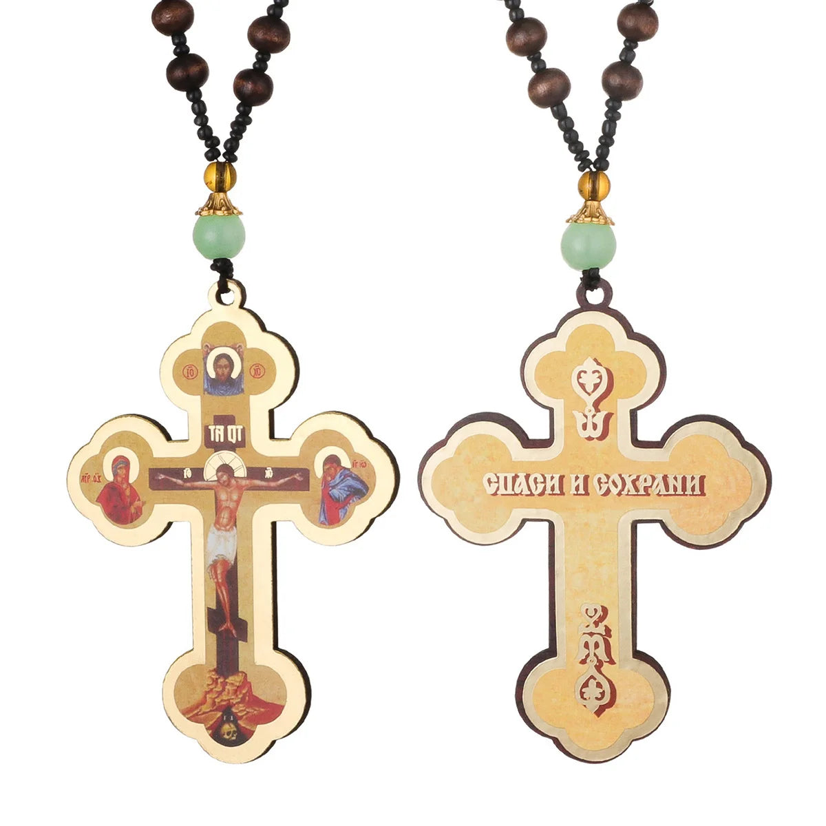 Diyalo Orthodox Crucifix Necklace – Jesus Christ Cross Icon Pendant with Wooden Beads - Image 11
