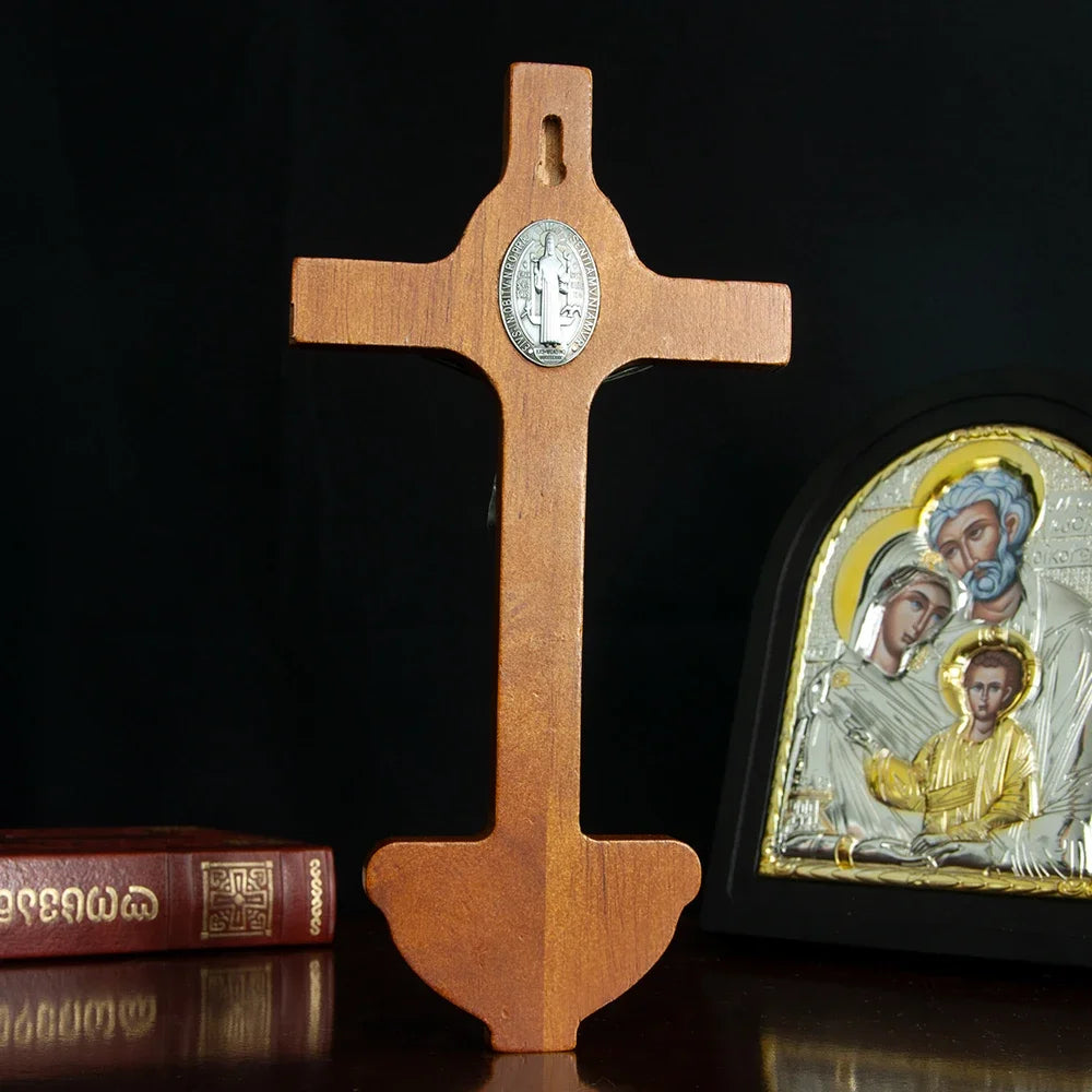Catholic Wooden Cross with Holy Water Holder - Image 4
